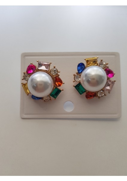 Çok Renkli Zirkon Taşlı Silver Inci Küpe fiyatları