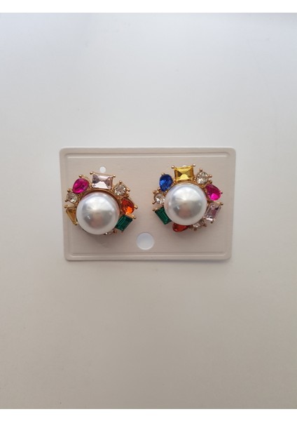 Çok Renkli Zirkon Taşlı Silver Inci Küpe modelleri