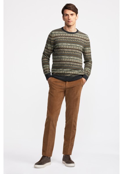 Erkek Antrasit Bisiklet Yaka Desenli Lambswool Kazak modelleri