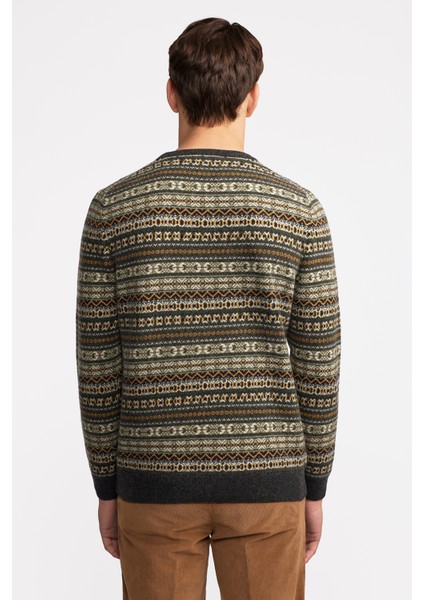 Erkek Antrasit Bisiklet Yaka Desenli Lambswool Kazak indirimleri