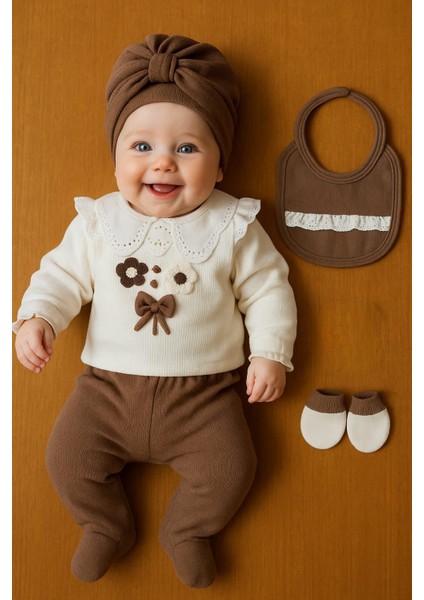 Mini Cayzen Kız Bebek Hastane Çıkışı Papatya Nakış Işlemeli Fisto Detaylı Yenidoğan 5li