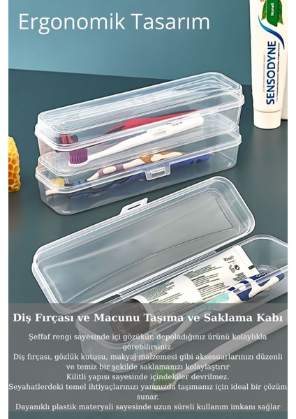 Mithra Life 3 Adet Diş Fırçası Aksesuar Makyaj Seyahat Şeffaf Plastik Saklama Kutusu MIT1238 fırsatları