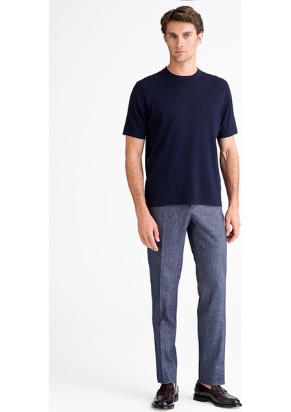 Erkek Lacivert Pamuk Ipek Karışımlı Kısa Kollu Kazak fiyatları