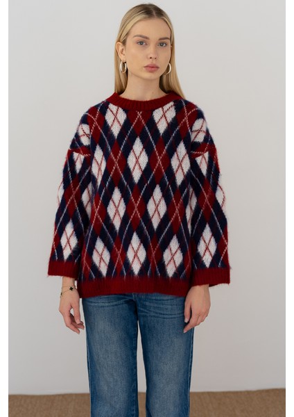 Kadın Oversize Sardonlu Tiftik Kazak – Yumoş Dokulu & Desenli fırsatları