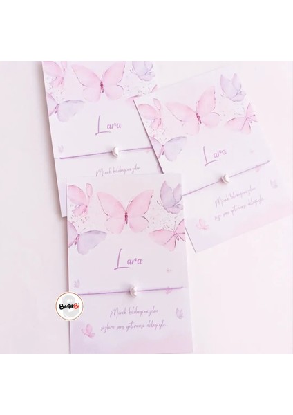 Kelebek Desenli Doğum Günü Kartı ve Şans Bilekliği 30 Adet