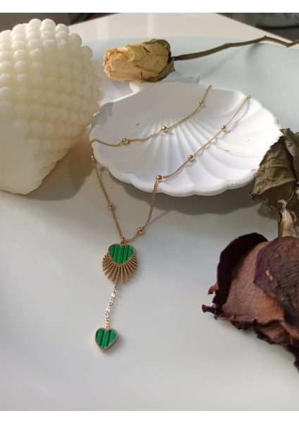 Yeşil Kalpli Çelik Kolye