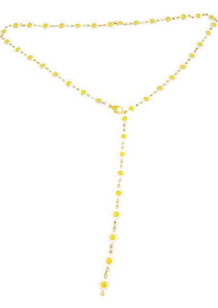 Sarı Beyaz Papatyalar Renkli Model Zirkon Taş Modern Tasarım Y Model Kolye (YKOLYE03)