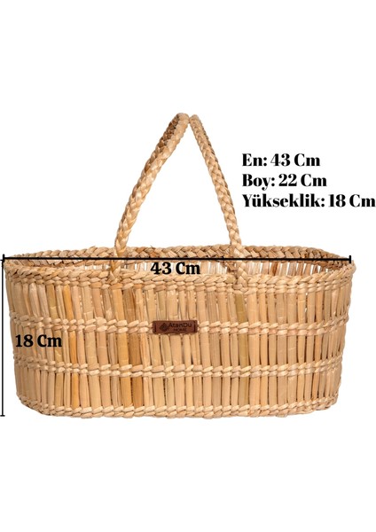 El Yapımı Doğal Hasır Kulplu Sepet – 43X22X18 cm | Piknik Sepeti, Hediye Sepeti ve Organizer Düzenleyici | Dekoratif Çok Amaçlı Sepet