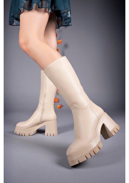 Lvamel Kadın Diz Altı Topuklu Çizme 0012501