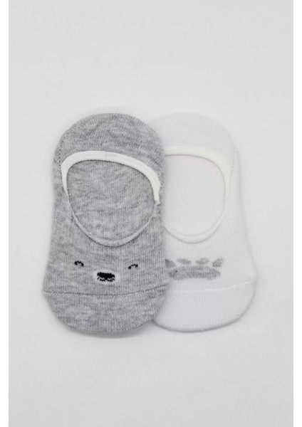 Bistyle 2'li Babet Cute Face Penye Çorap 30103 Gri Beyaz