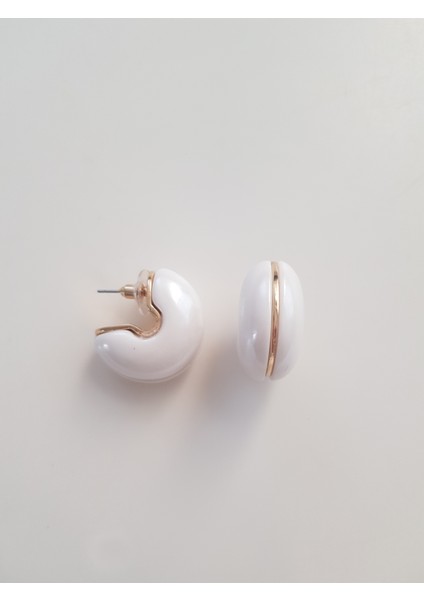 Altın Şeritli Beyaz Taşlı Küpe