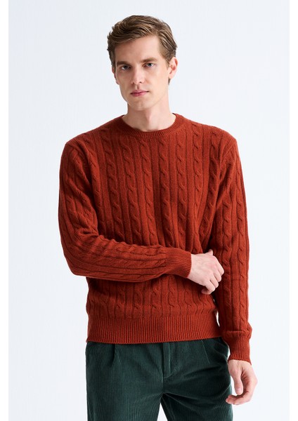 Erkek Kırmızı Bisiklet Yaka Saç Örgülü Kaşmir Kazak modelleri