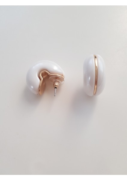 Altın Şeritli Beyaz Taşlı Küpe fiyatları