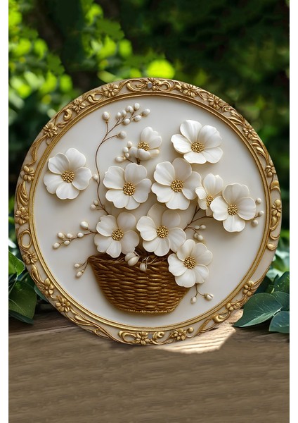 Altın Detaylı Çiçek Sepeti Tasarımlı Uv Baskılı Mdf Duvar Süsü – 33X33 cm & 20X20 cm DT116