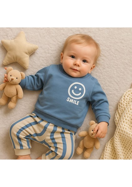 Ciobaby Erkek Bebek Takımı Smile Yazı Baskılı