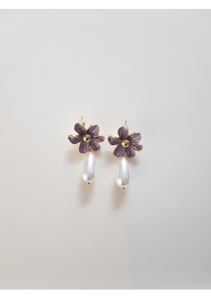 Mor Menekşe Incili Küpe