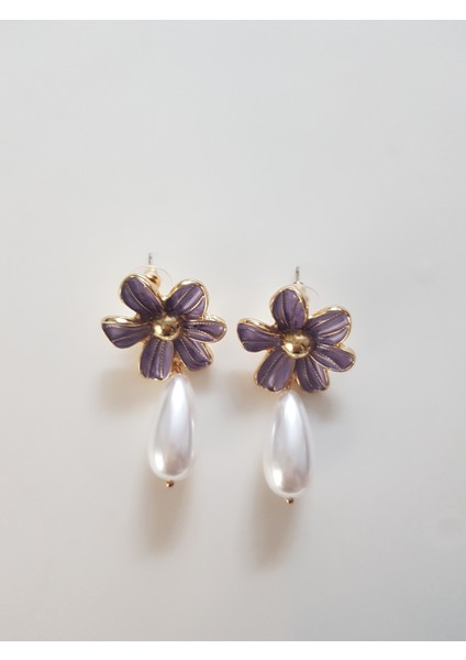 Mor Menekşe Incili Küpe modelleri