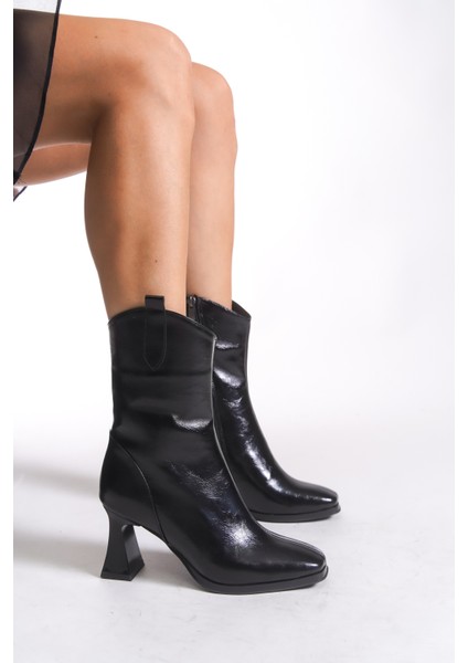 Qhicase Kadın Yüksek Topuklu Kısa Çizme 0012805