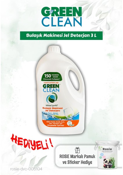 Green Clean Bulaşık Mak. Jel Deterjan 3 L ve Rosie Pamuk Hediye fiyatları