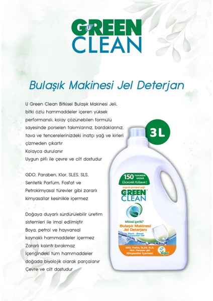 Green Clean Bulaşık Mak. Jel Deterjan 3 L ve Rosie Pamuk Hediye modelleri