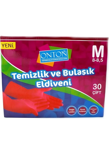 Bulaşık ve Temizlik Eldiveni 30 Çift M Beden (8 - 8,5) Kırmızı Lateks