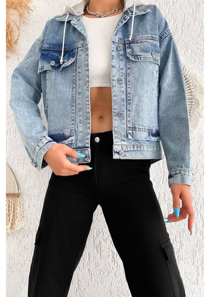 Kadın Çıkarılabilir Kapüşonlu Cepli Denim Ceket – Astarsız & Çok Amaçlı Kullanım