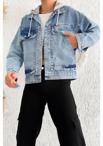 Kadın Çıkarılabilir Kapüşonlu Cepli Denim Ceket – Astarsız & Çok Amaçlı Kullanım fiyatları