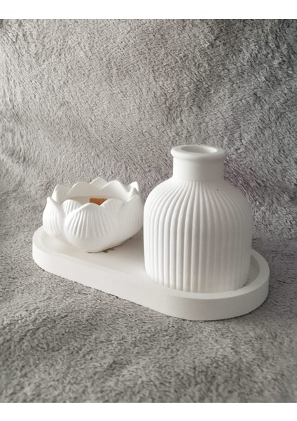 Dekoratif Vintage Vazo ve Lotus Mum Set 3 Parça-Kokulu Mum Şık Objeler fiyatları