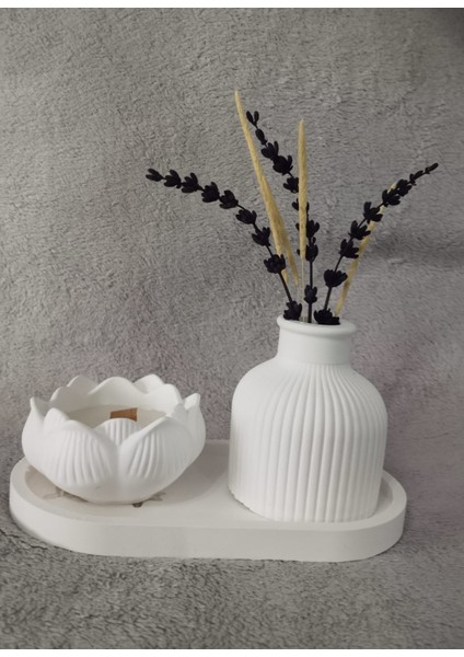 Dekoratif Vintage Vazo ve Lotus Mum Set 3 Parça-Kokulu Mum Şık Objeler modelleri