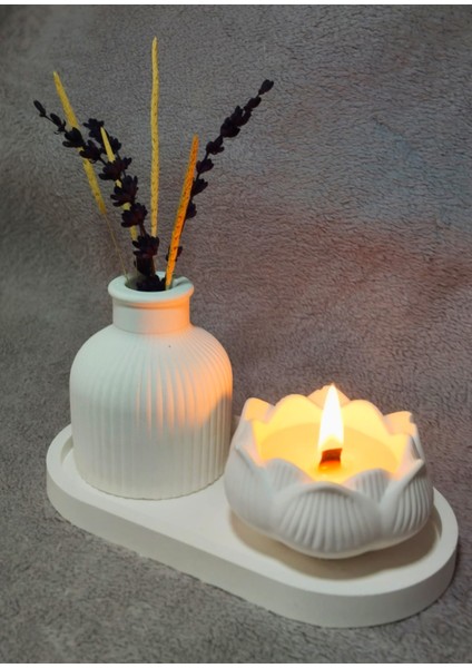 Dekoratif Vintage Vazo ve Lotus Mum Set 3 Parça-Kokulu Mum Şık Objeler fırsatları