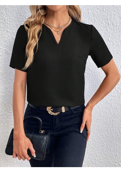 Kadın Kısa Kollu V Yakalı Ithal Krep Elbise modelleri