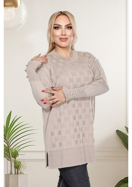 Yeni Sezon Soğuk Iplik Düz Yaka Tunik - Fırfırlı Kol, Kol Düğme Detaylı, Günlük & Şık Kominler Için fırsatları