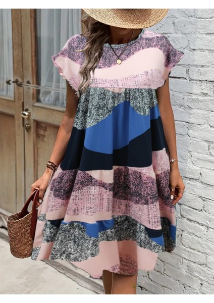 Kadın Kısa Kollu Bisiklet Yaka Kare Desenli Dalgıç Elbise fiyatları