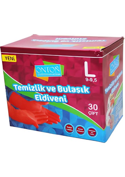 Bulaşık ve Temizlik Eldiveni 30 Çift L Beden (9 - 9,5) Kırmızı Lateks