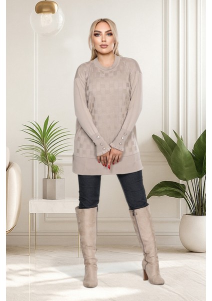 Yeni Sezon Soğuk Iplik Düz Yaka Tunik - Fırfırlı Kol, Kol Düğme Detaylı, Günlük & Şık Kominler Için