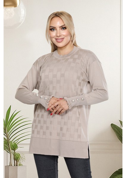 Yeni Sezon Soğuk Iplik Düz Yaka Tunik - Fırfırlı Kol, Kol Düğme Detaylı, Günlük & Şık Kominler Için fiyatları