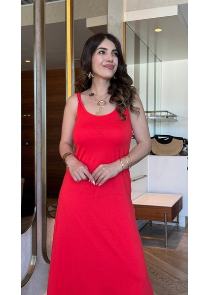 Kadın Askılı Yuvarlak Yakalı Viskon Elbise fiyatları