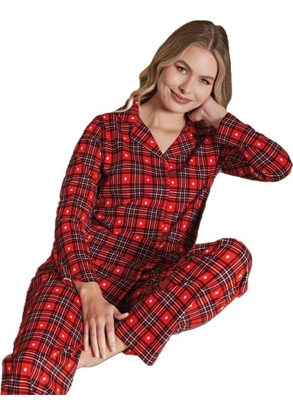 Kadın Önden Düğmeli Uzun Kollu Kışlık Ekose Pijama Takımı Chiara Bellini Rahat Ev Giyim Hediyelik fiyatları