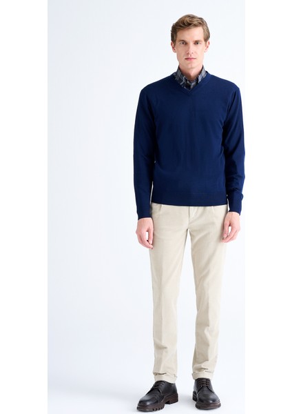 Erkek Lacivert V Yaka Yün Kazak fiyatları