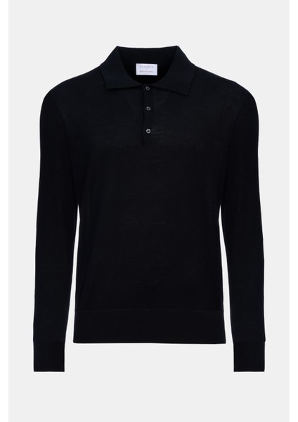 Erkek Siyah Polo Yaka Yün Kazak