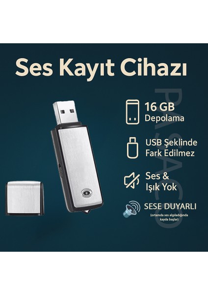 Ses Kayıt Cihazı USB Şeklinde Fark Edilmez Tasarım 16GB Sese Duyarlı Kayıt