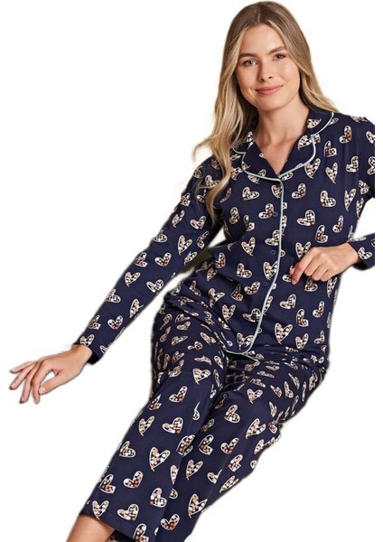 Valeria Milano Tasarım Kadın Önden Düğmeli Uzun Kollu Pijama Takımı Rahat Kışlık Ev Giyim Hediyelik fiyatları