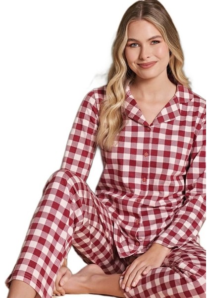 Kadın Önden Düğmeli Uzun Kollu Kışlık Pijama Takımı Elena Moretti Rahat Ev Giyim Hediyelik fiyatları