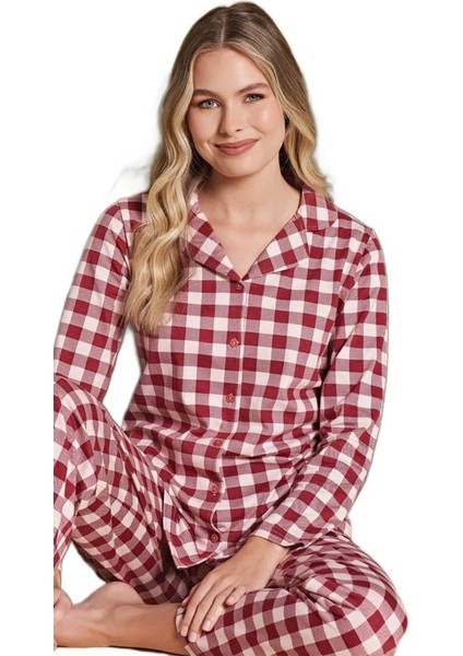 Kadın Önden Düğmeli Uzun Kollu Kışlık Pijama Takımı Elena Moretti Rahat Ev Giyim Hediyelik fırsatları