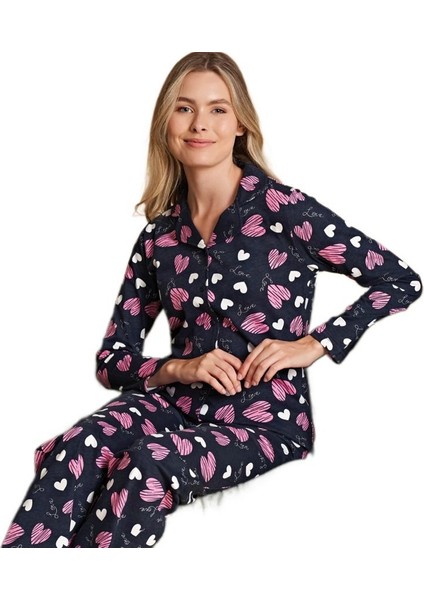 Kadın Önden Düğmeli Uzun Kollu Pijama Takımı S/xl Alessia Verona Rahat Ev Giyim Kışlık Hediyelik