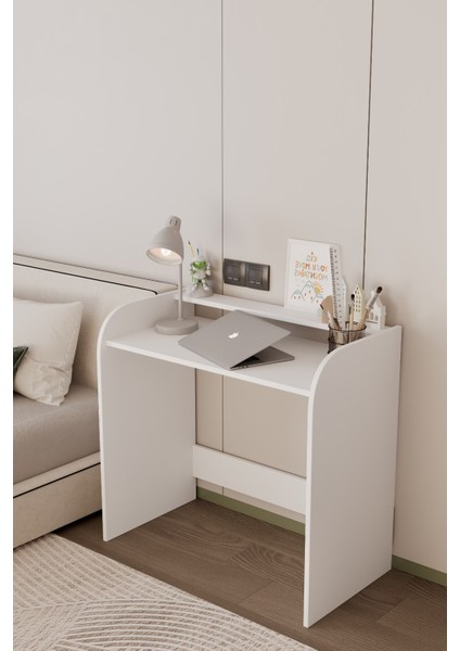 Aeris Beyaz Mdf Raflı Çalışma Masası 85 cm