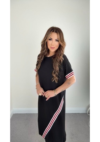 Kadın Kol ve Etek Şerit Detaylı Midi Boy Elbise fiyatları