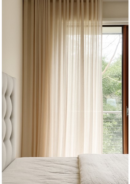 Kalın Dokulu Hasır Keten Tül Perde - Koyu Krem - Pileli Dikim 1x2,5 Pile - BRS16