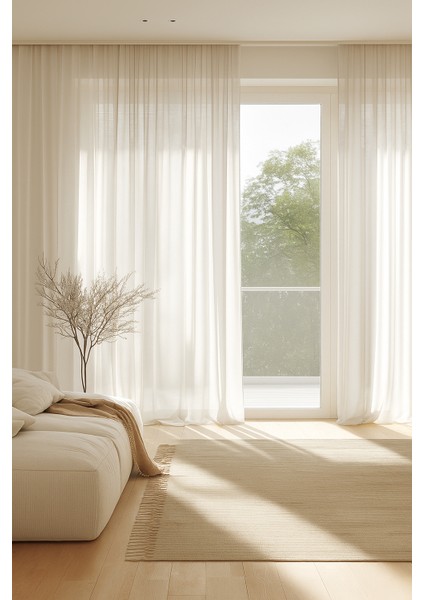 Kalın Dokulu Hasır Keten Tül Perde - Krem - Pileli Dikim 1x2,5 Pile - HTY841