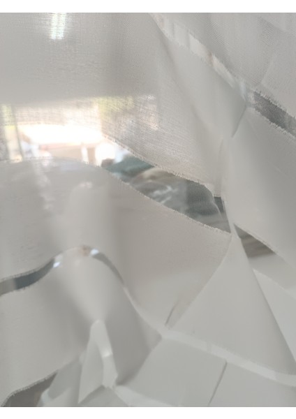 Şerit Desenli Keten Tül Perde- Kalın Dokulu - Ekru - Pileli Dikim - ANT07 indirimleri